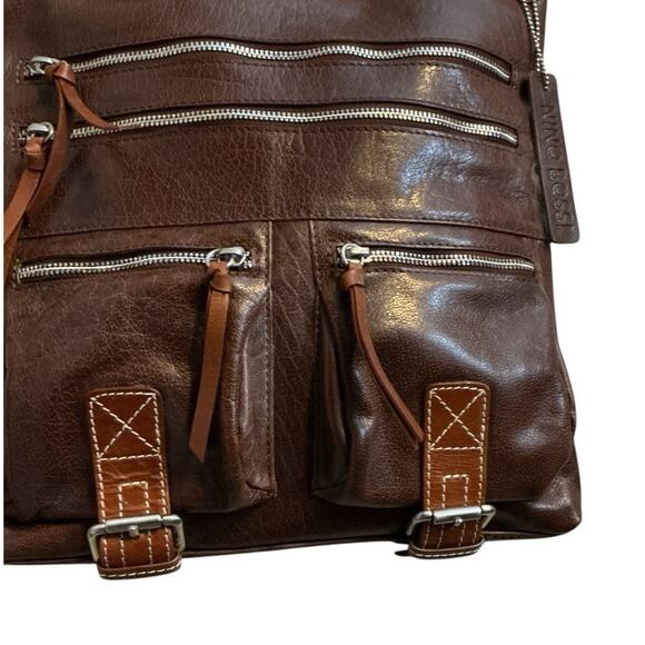 Nino Bossi Brown Crossbody Modern Bag Purse Multiple Zipper Compartments-NWOT - Picture 10 of 16